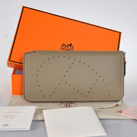 1:1 Quality Hermes Evelyn Long Wallet Zip Purse A808 Dark Grey Replica - Click Image to Close